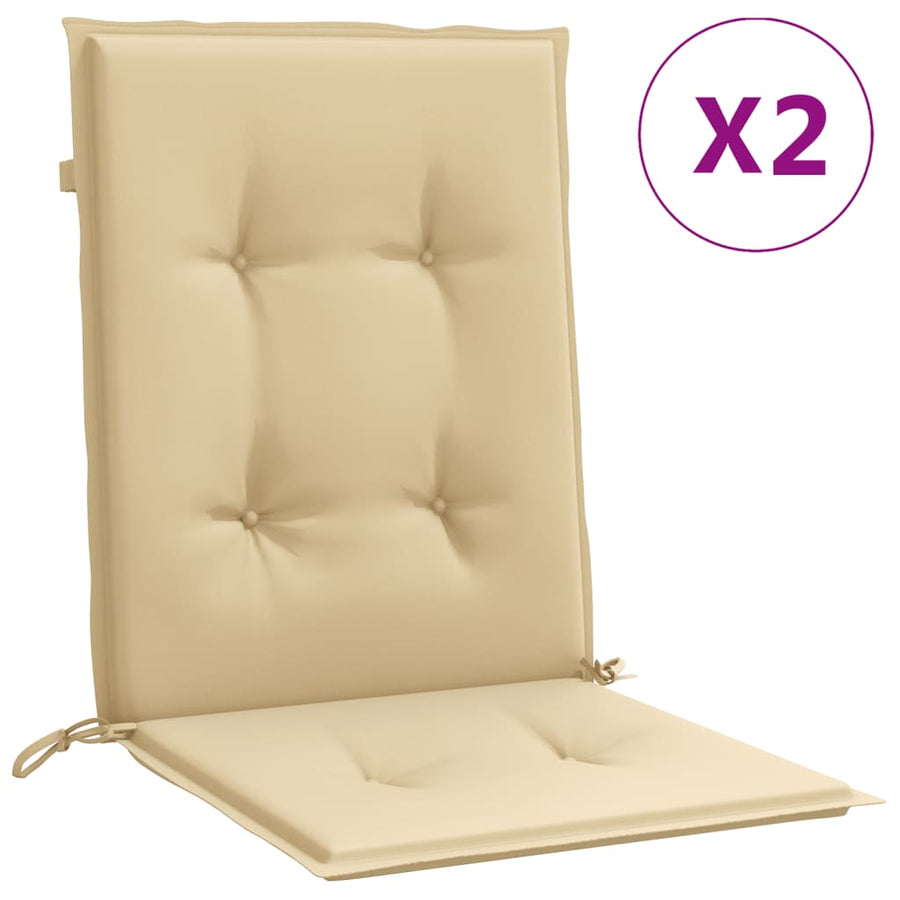 Stoelkussens 2 st lage rug 100x50x4 cm stof gemêleerd beige