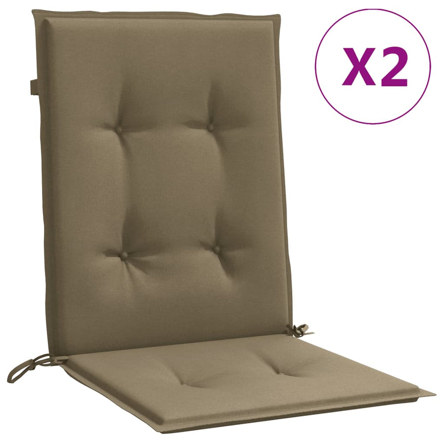 Stoelkussens 2 st lage rug 100x50x4 cm stof gemêleerd taupe