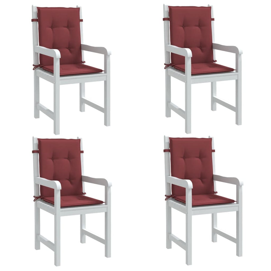 Stoelkussens 4 st lage rug 100x50x4 cm stof gemêleerd wijnrood