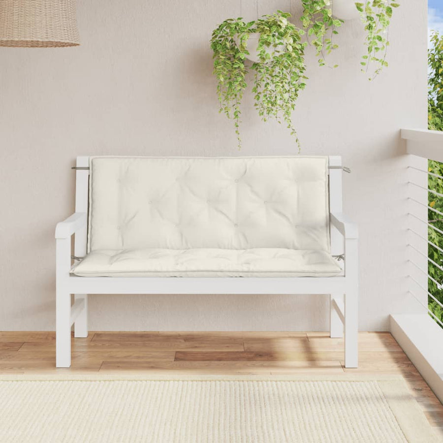 Tuinbankkussens 2 st 120x50x7 cm stof gemêleerd crèmekleurig