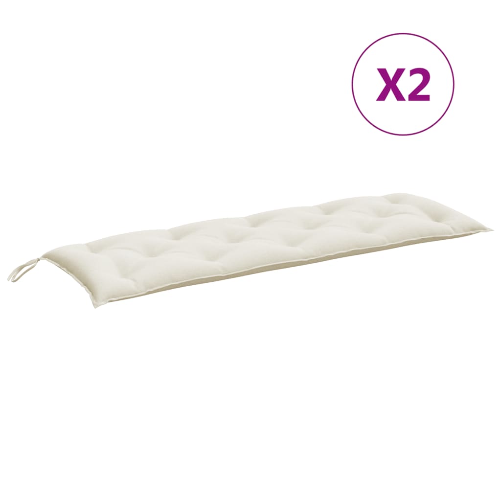 Tuinbankkussens 2 st 150x50x7 cm stof gemêleerd crèmekleurig