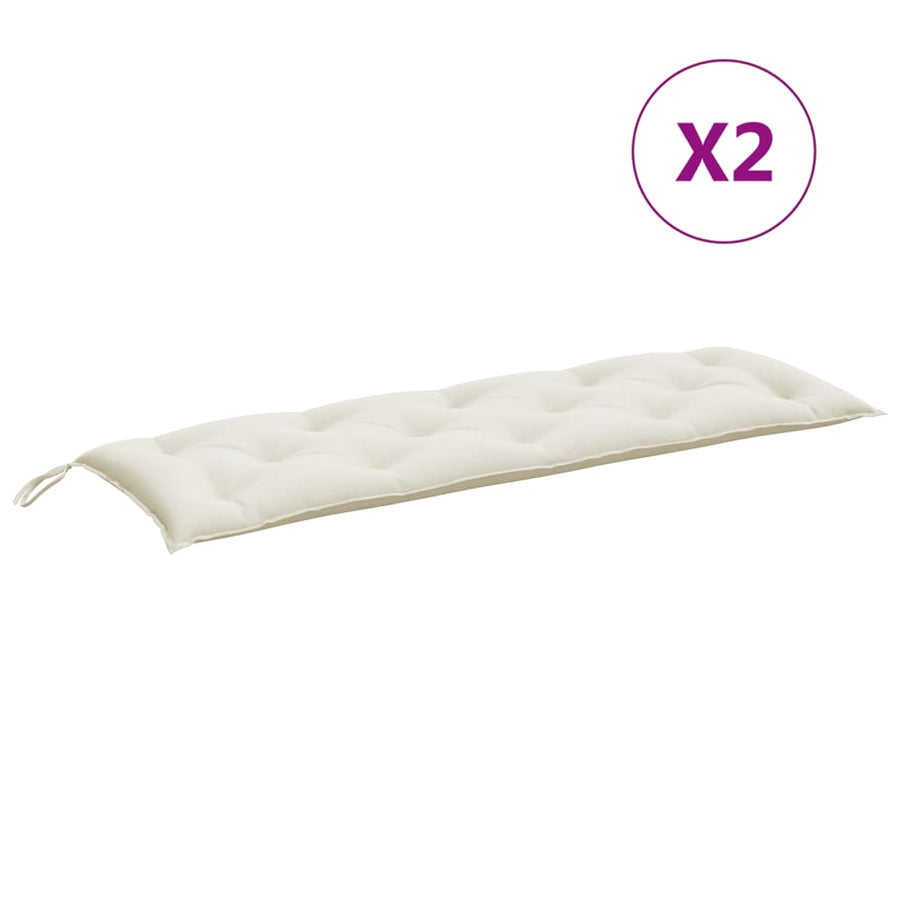 Tuinbankkussens 2 st 150x50x7 cm stof gemêleerd crèmekleurig