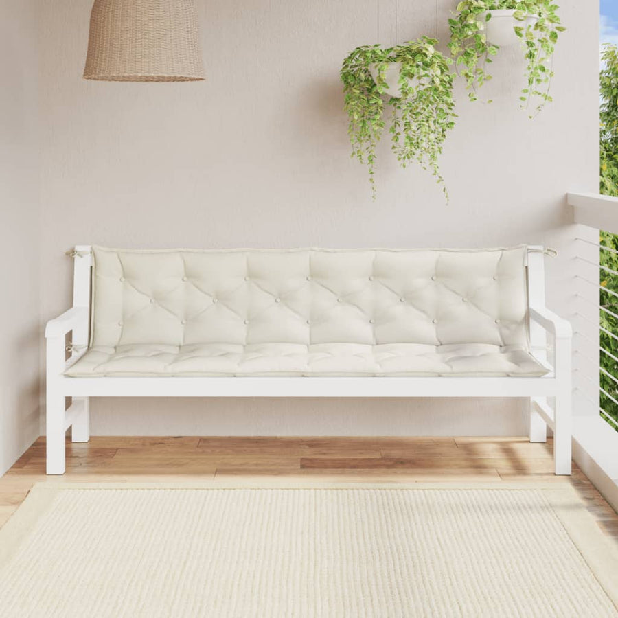 Tuinbankkussens 2 st 200x50x7 cm stof gemêleerd crèmekleurig