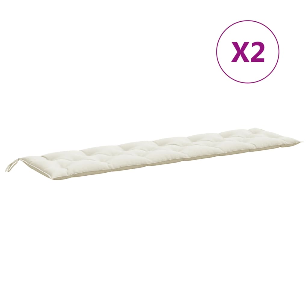 Tuinbankkussens 2 st 200x50x7 cm stof gemêleerd crèmekleurig
