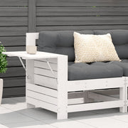 Garden bench with armrests and folding table solid pine wood white