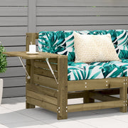 Garden bench with armrest and folding table, impregnated pine