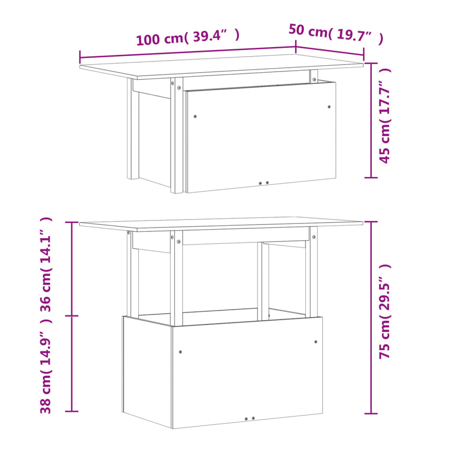 Tuintafel 100x50x75 cm massief grenenhout wit