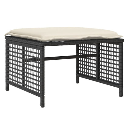 4-delige Loungeset met kussens poly rattan en glas zwart