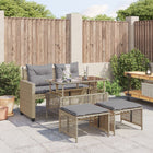 4-piece lounge set with cushions poly rattan and glass beige