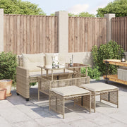 Loungeset 4-delig poly rattan beige met glas
