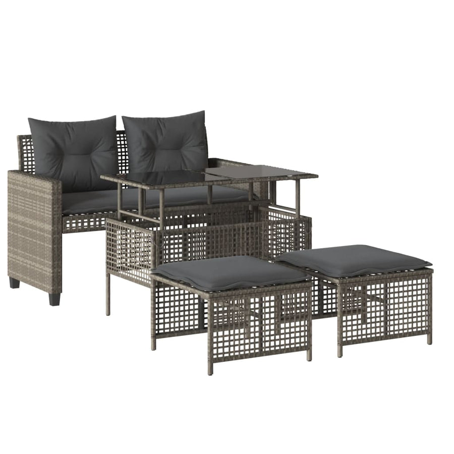 4-delige Loungeset met kussens poly rattan en glas lichtgrijs