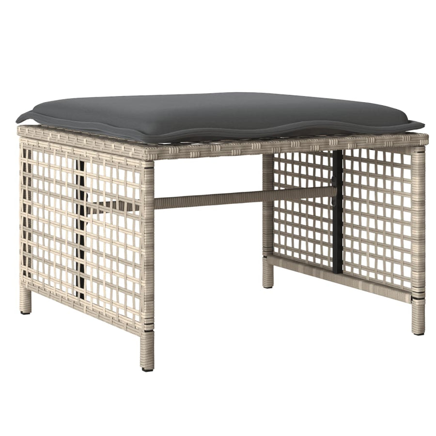 4-delige Loungeset met kussens poly rattan en glas lichtgrijs
