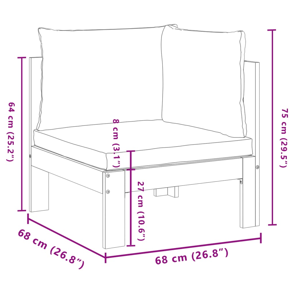 Tuinhoekbank met kussens massief acaciahout