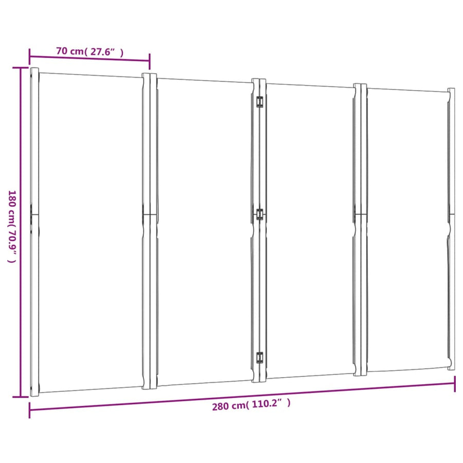 Kamerscherm met 4 panelen 280 x 180 cm Taupe