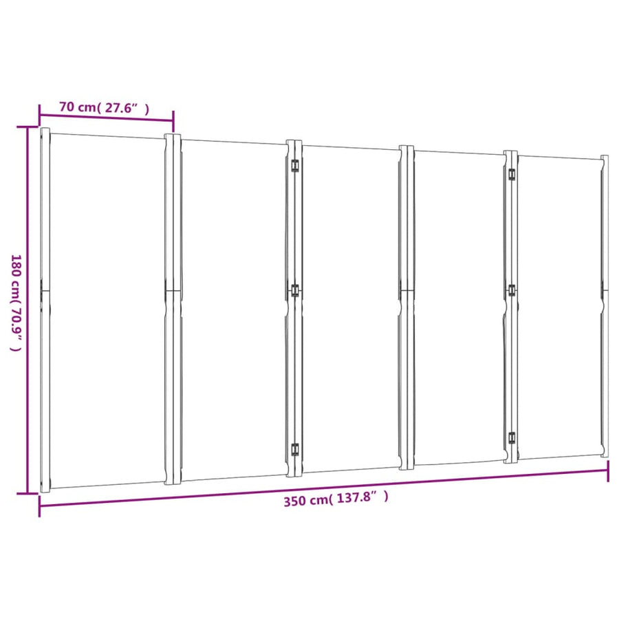 Kamerscherm met 5 panelen 350 x 180 cm Taupe