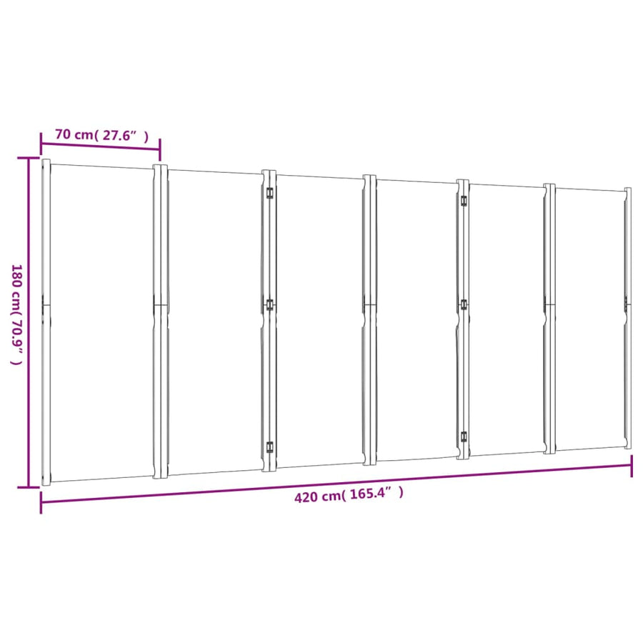 Kamerscherm met 6 panelen 420 x 180 cm Taupe