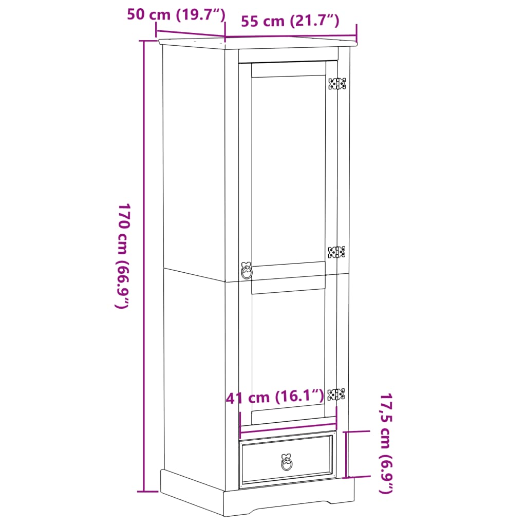 Kledingkast Corona 55x50x170 cm massief grenenhout