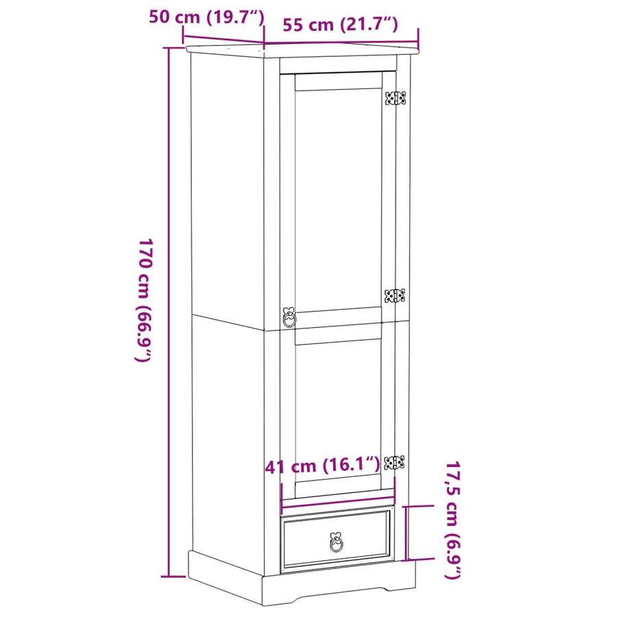 Kledingkast Corona 55x50x170 cm massief grenenhout