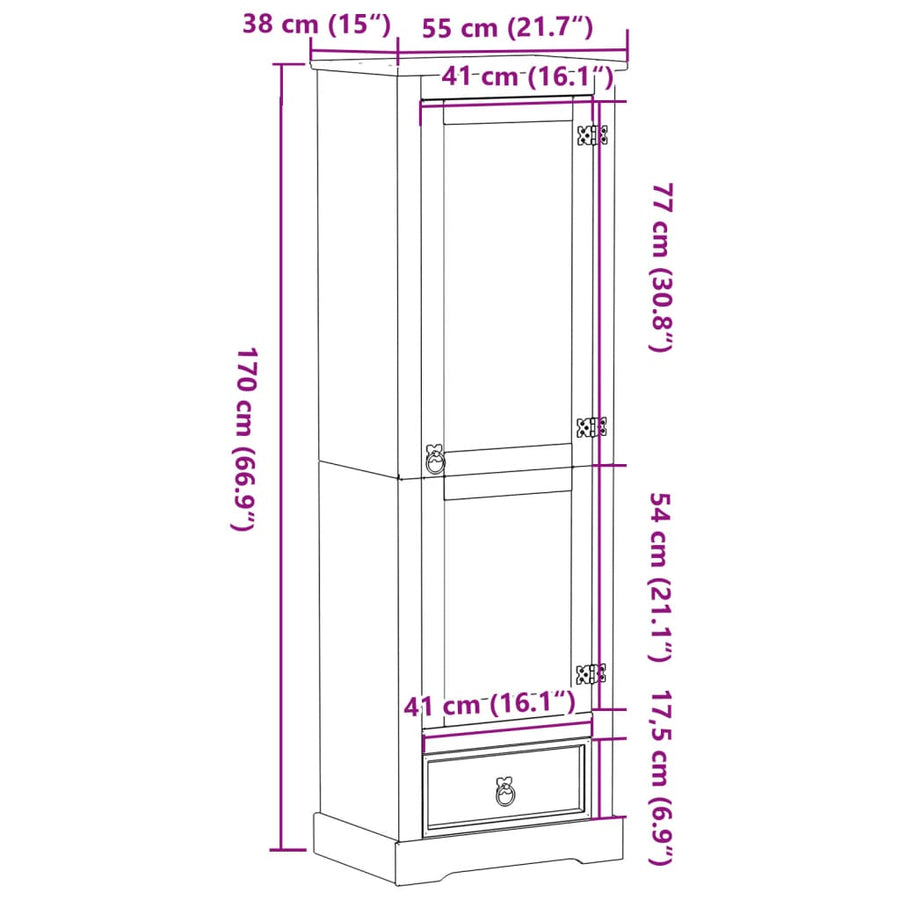Kledingkast Corona 55x38x170 cm massief grenenhout