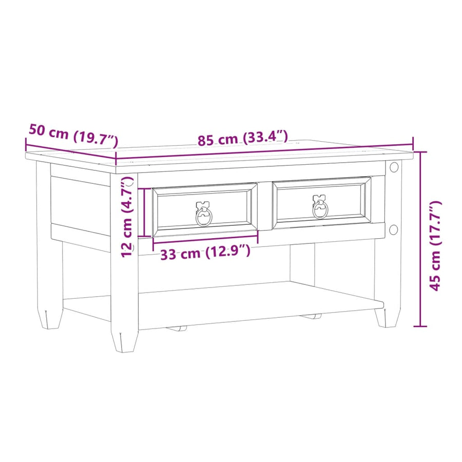 Salontafel met lades Corona 85x50x45 cm massief grenenhout