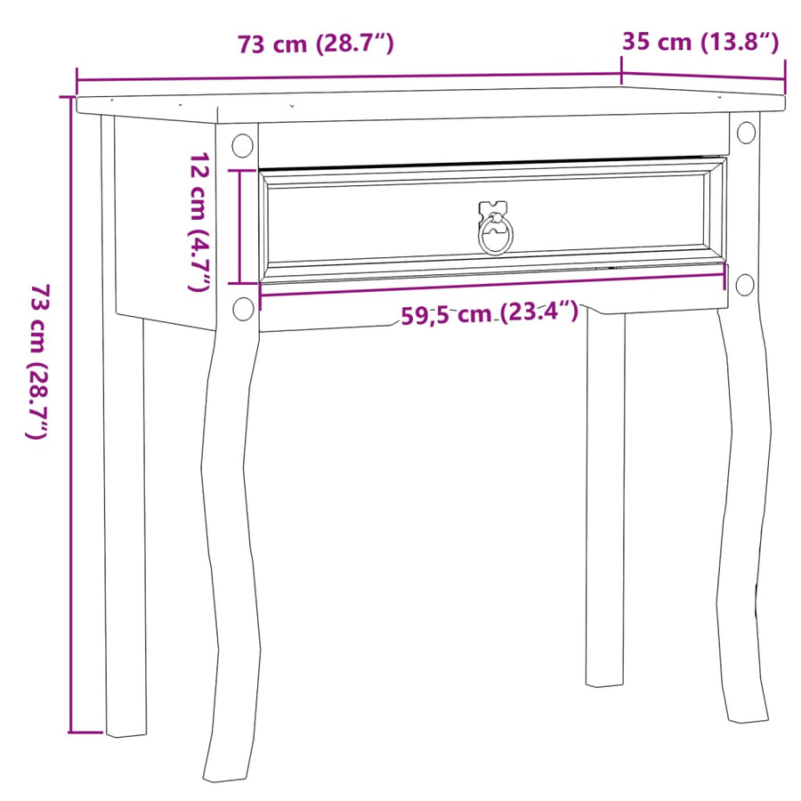 Wandtafel Corona 73x35x73 cm massief grenenhout