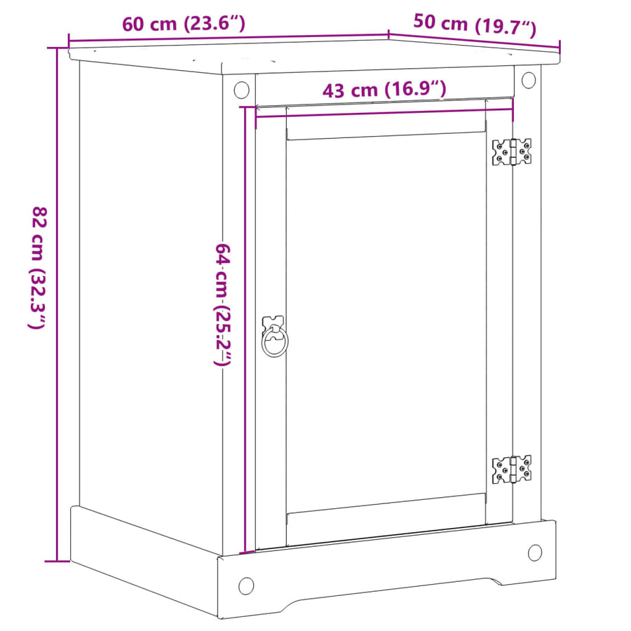 Hifi-meubel Corona 60x50x82 cm massief grenenhout