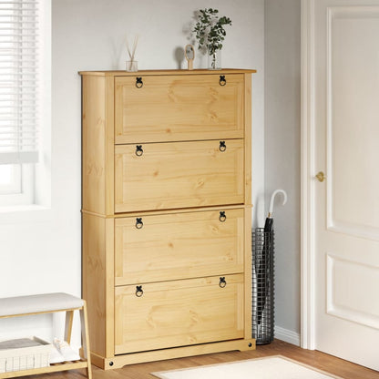 Schoenenkast Corona 99X32X163,5 Cm Massief Grenenhout Honingwas 163.5 cm