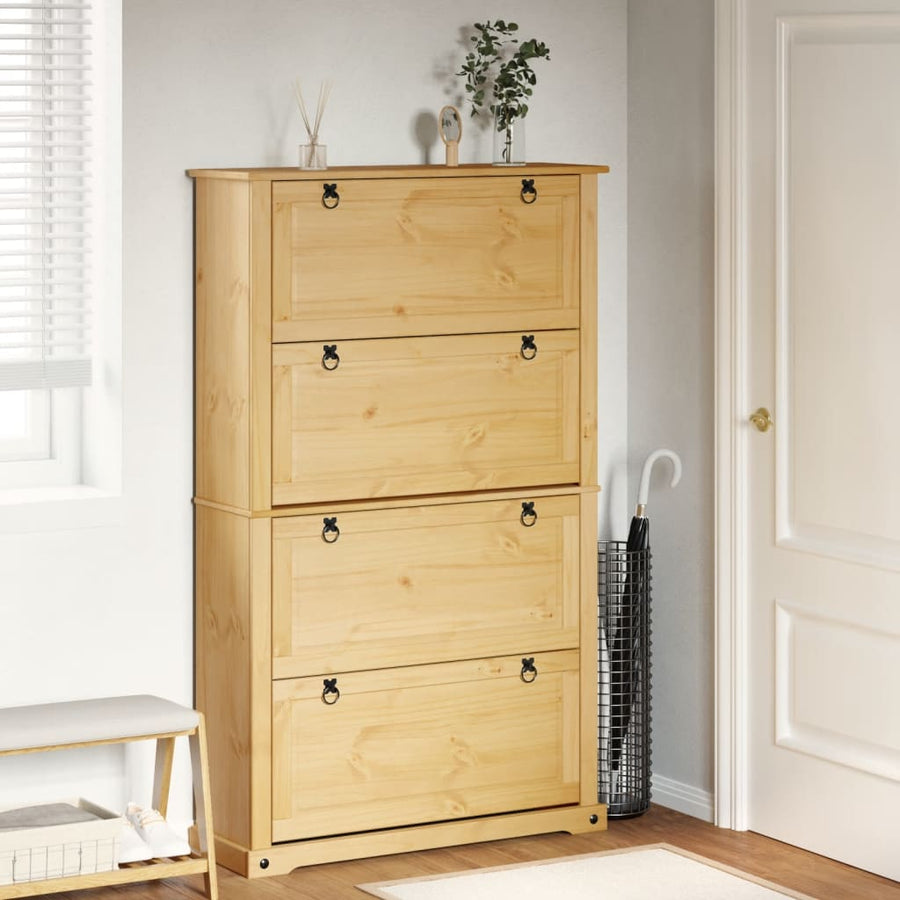 Schoenenkast Corona 99X32X163,5 Cm Massief Grenenhout Honingwas 163.5 cm