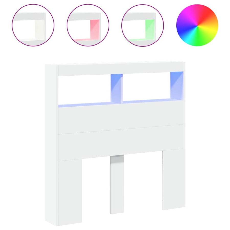 Hoofdbordkast met LED-verlichting 100x17x102 cm wit