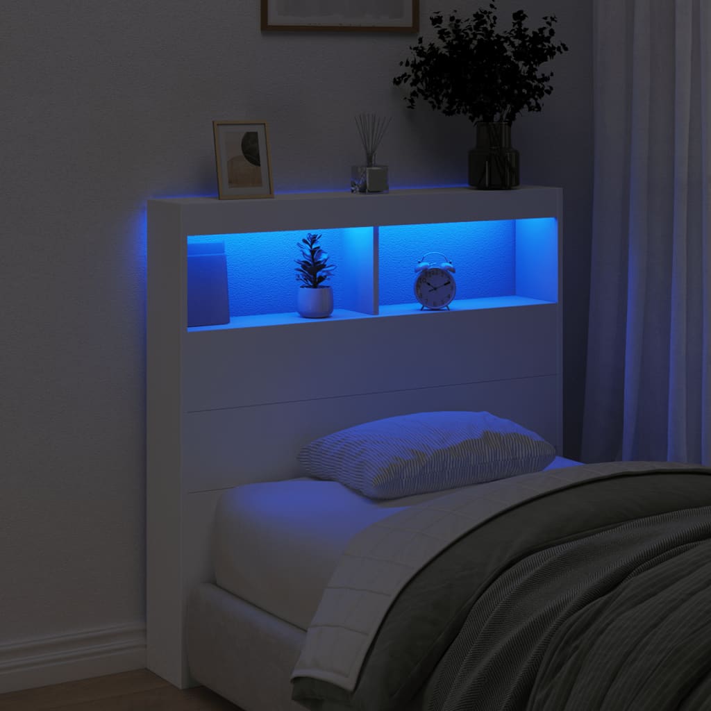 Hoofdbordkast met LED-verlichting 100x17x102 cm wit