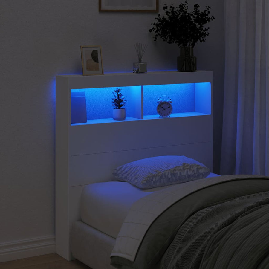 Hoofdbordkast met LED-verlichting 100x17x102 cm wit