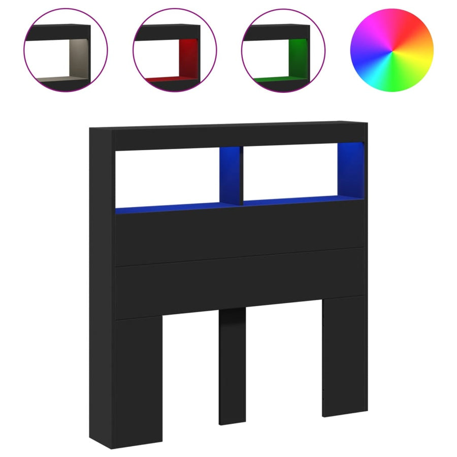 Hoofdbordkast met LED-verlichting 100x17x102 cm zwart