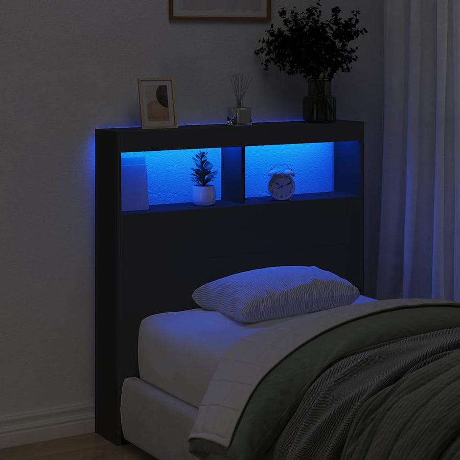Hoofdbordkast met LED-verlichting 100x17x102 cm zwart