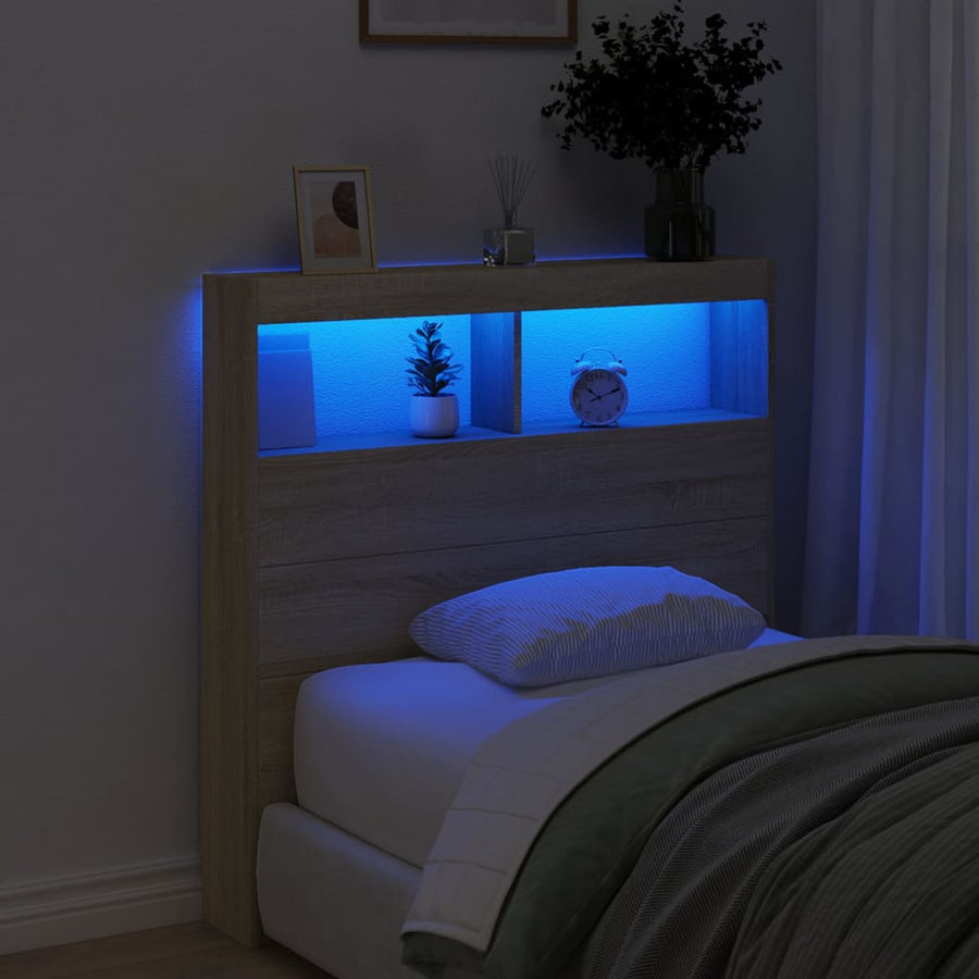 Hoofdbordkast met LED-verlichting 100x17x102 cm sonoma eiken