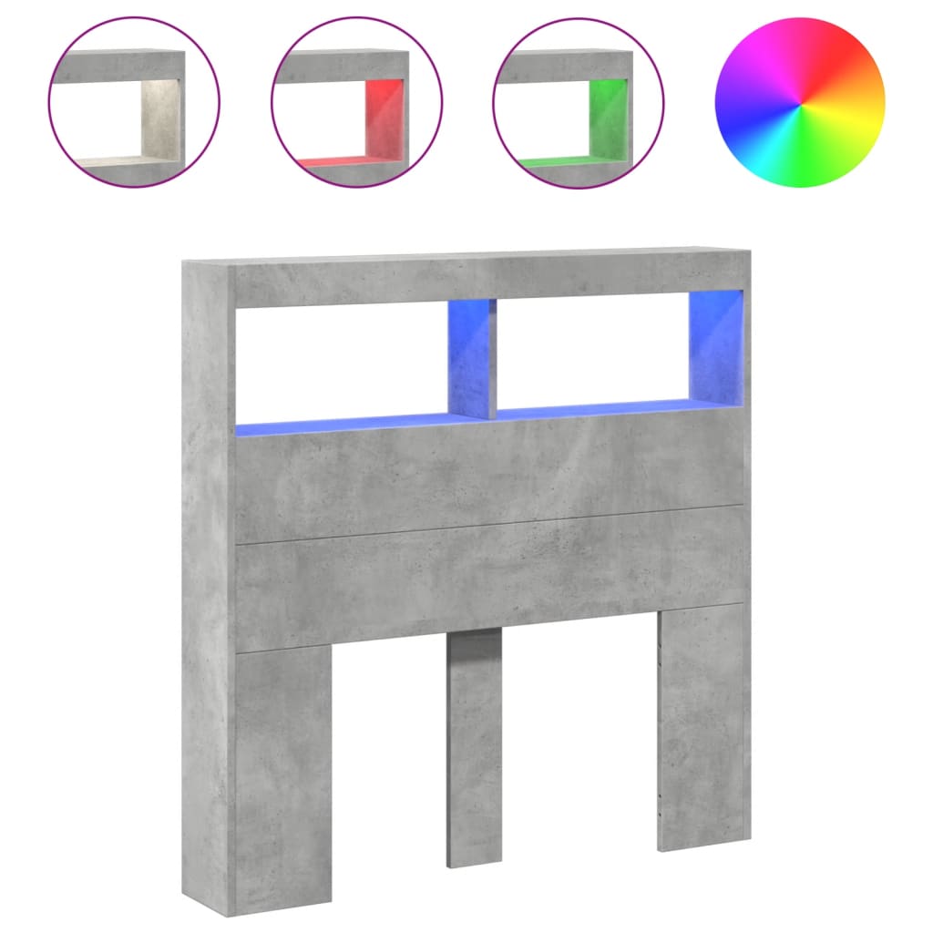 Hoofdbordkast met LED-verlichting 100x17x102 cm betongrijs