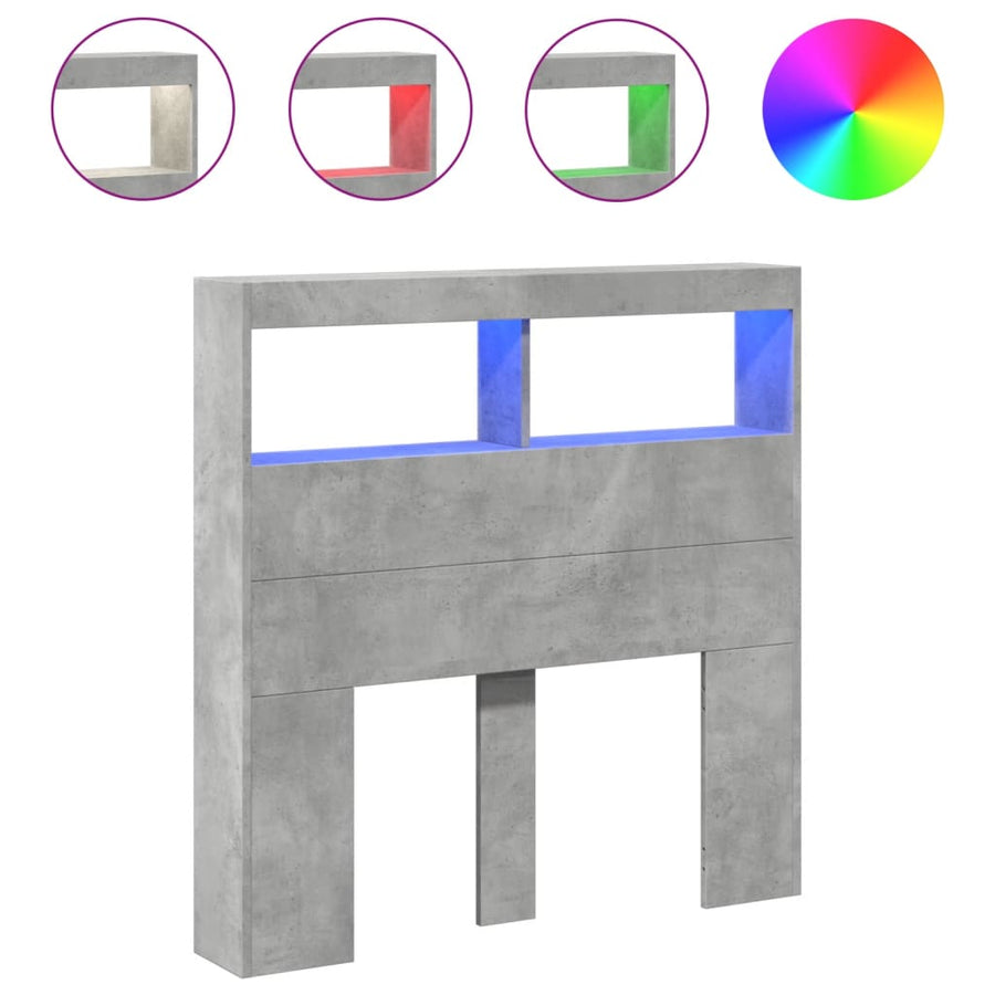 Hoofdbordkast met LED-verlichting 100x17x102 cm betongrijs