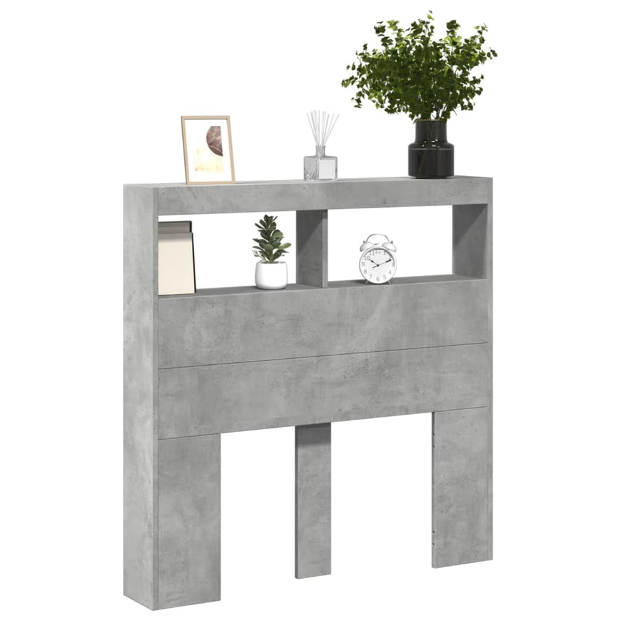 Hoofdbordkast met LED-verlichting 100x17x102 cm betongrijs