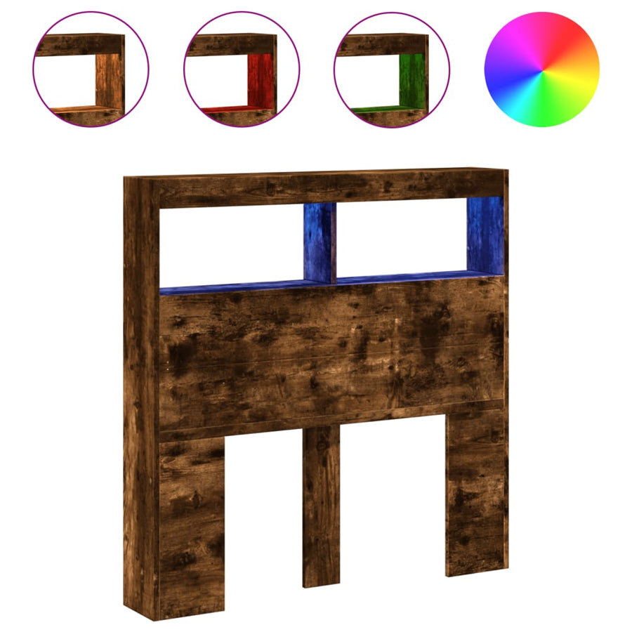 Hoofdbordkast met LED-verlichting 100x17x102 cm gerookt eiken