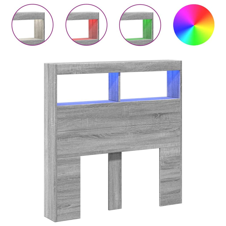 Hoofdbordkast met LED-verlichting 100x17x102 cm grijs sonoma