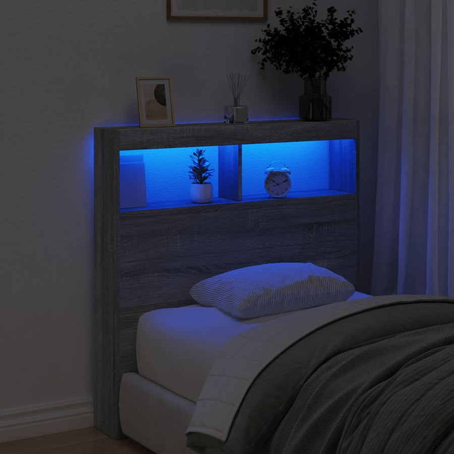 Hoofdbordkast met LED-verlichting 100x17x102 cm grijs sonoma