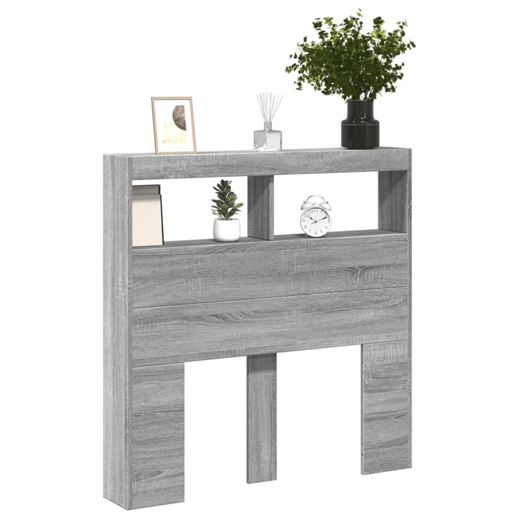 Hoofdbordkast met LED-verlichting 100x17x102 cm grijs sonoma