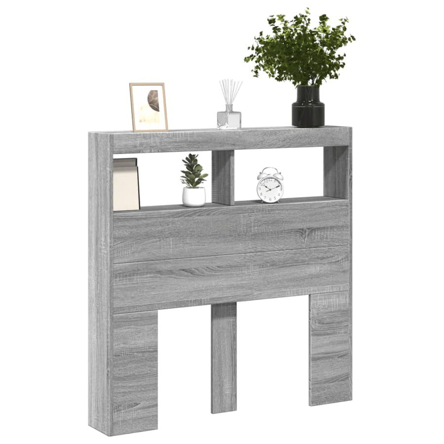 Hoofdbordkast met LED-verlichting 100x17x102 cm grijs sonoma