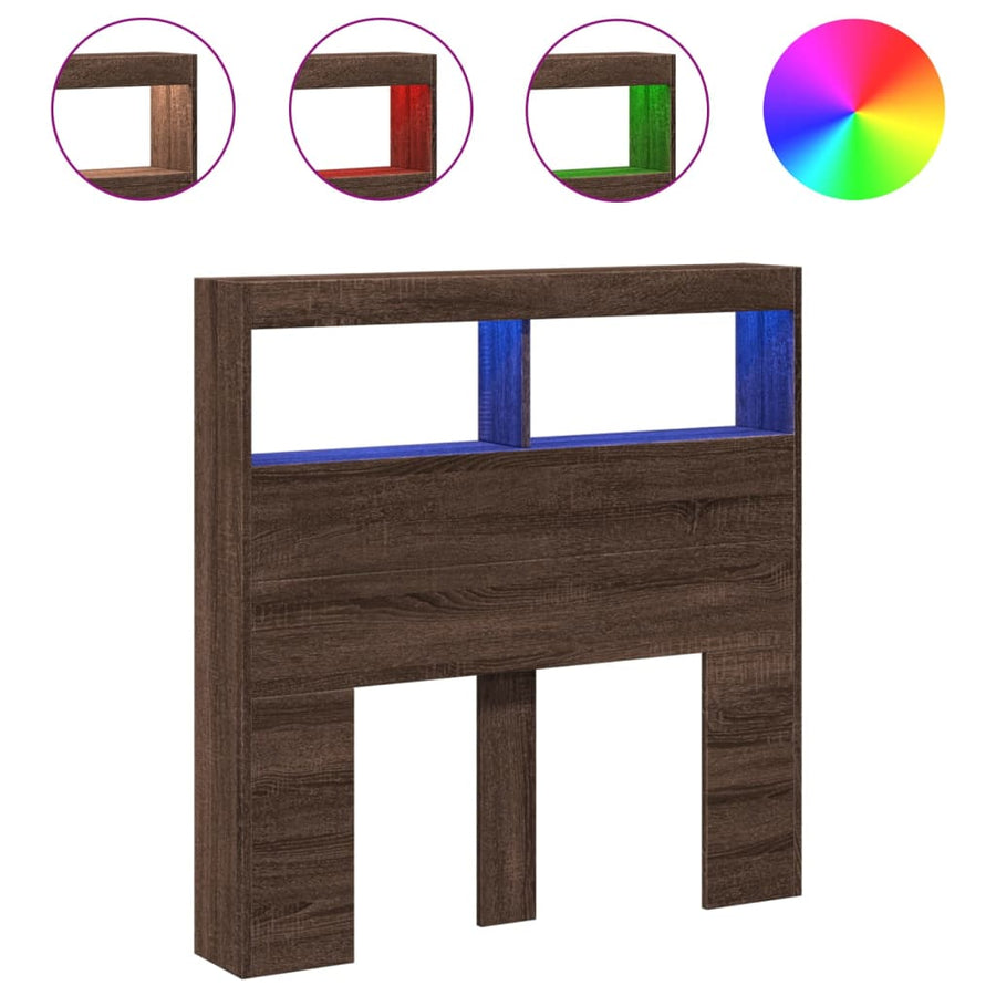 Hoofdbordkast met LED-verlichting 100x17x102 cm bruin eiken