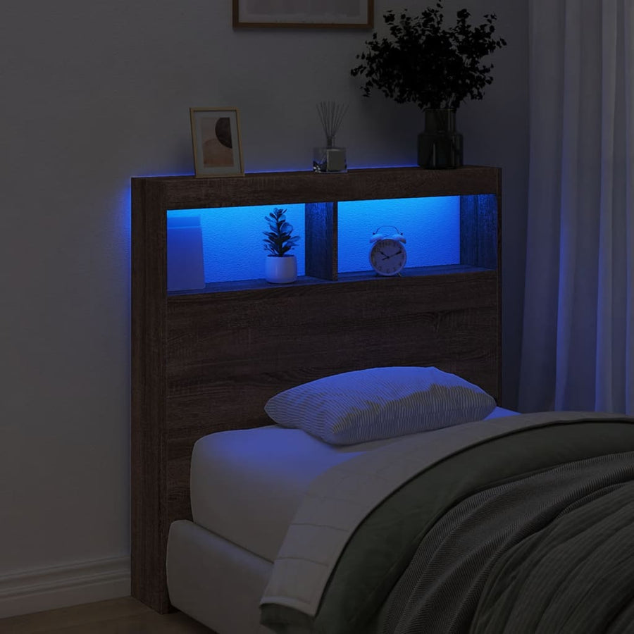 Hoofdbordkast met LED-verlichting 100x17x102 cm bruin eiken