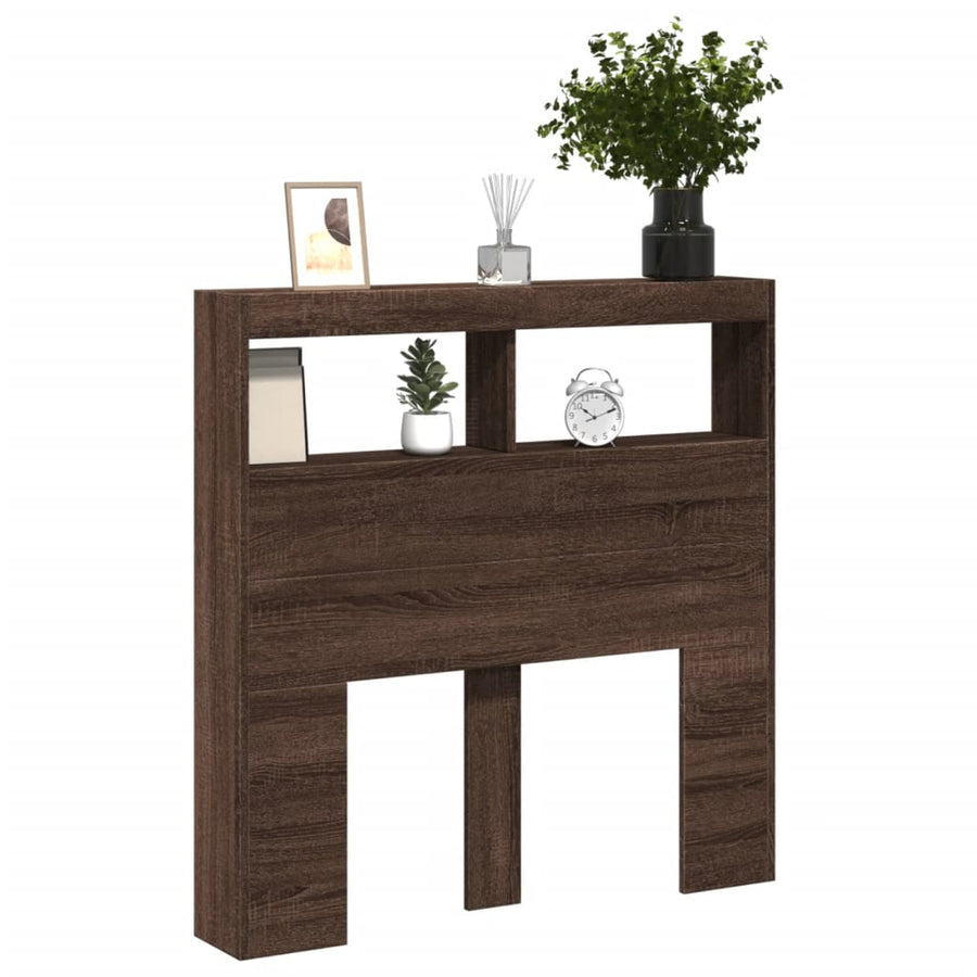 Hoofdbordkast met LED-verlichting 100x17x102 cm bruin eiken