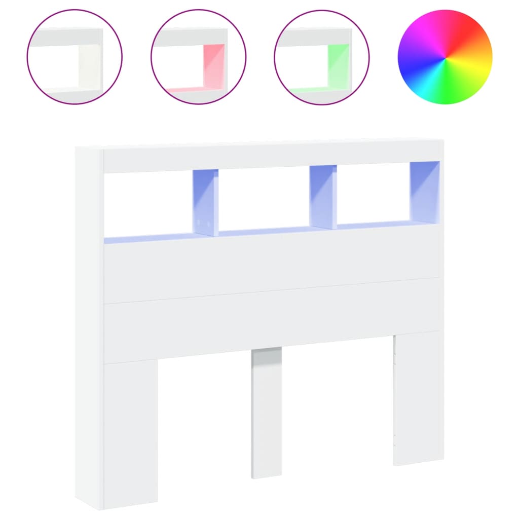Hoofdbordkast Met Led-Verlichting 120 x 17 x 102 cm Wit