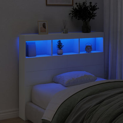 Hoofdbordkast Met Led-Verlichting 120 x 17 x 102 cm Wit