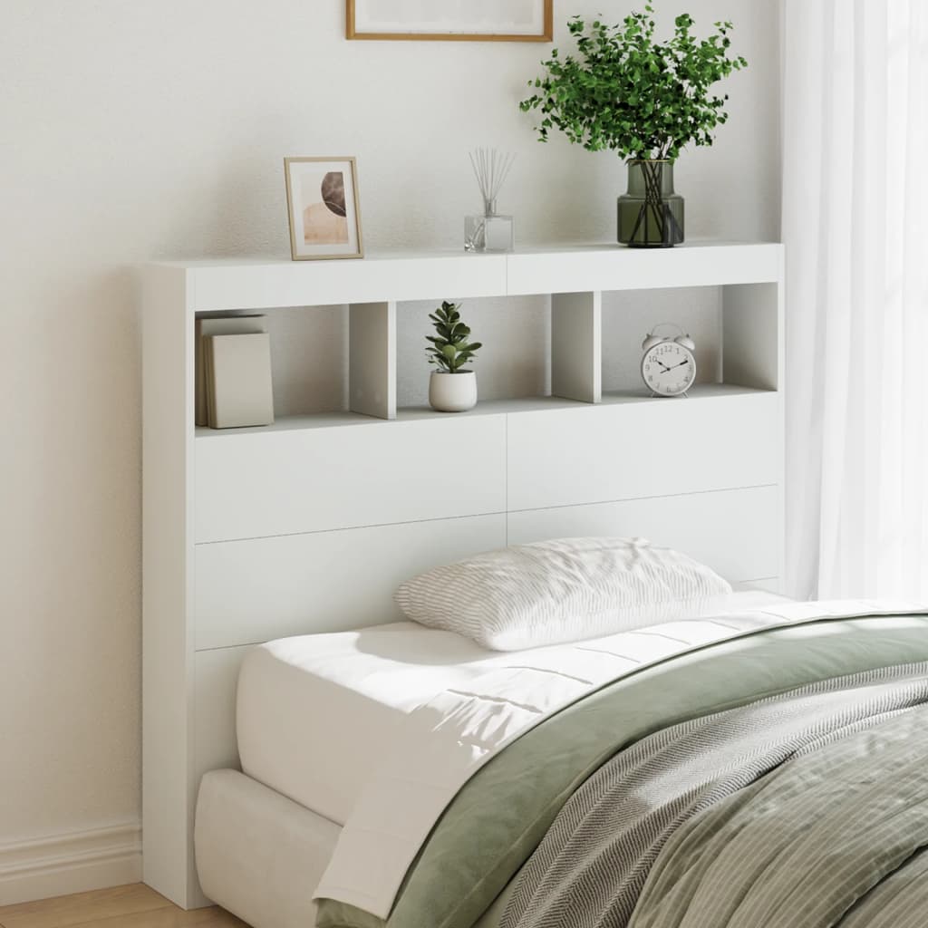Hoofdbordkast Met Led-Verlichting 120 x 17 x 102 cm Wit
