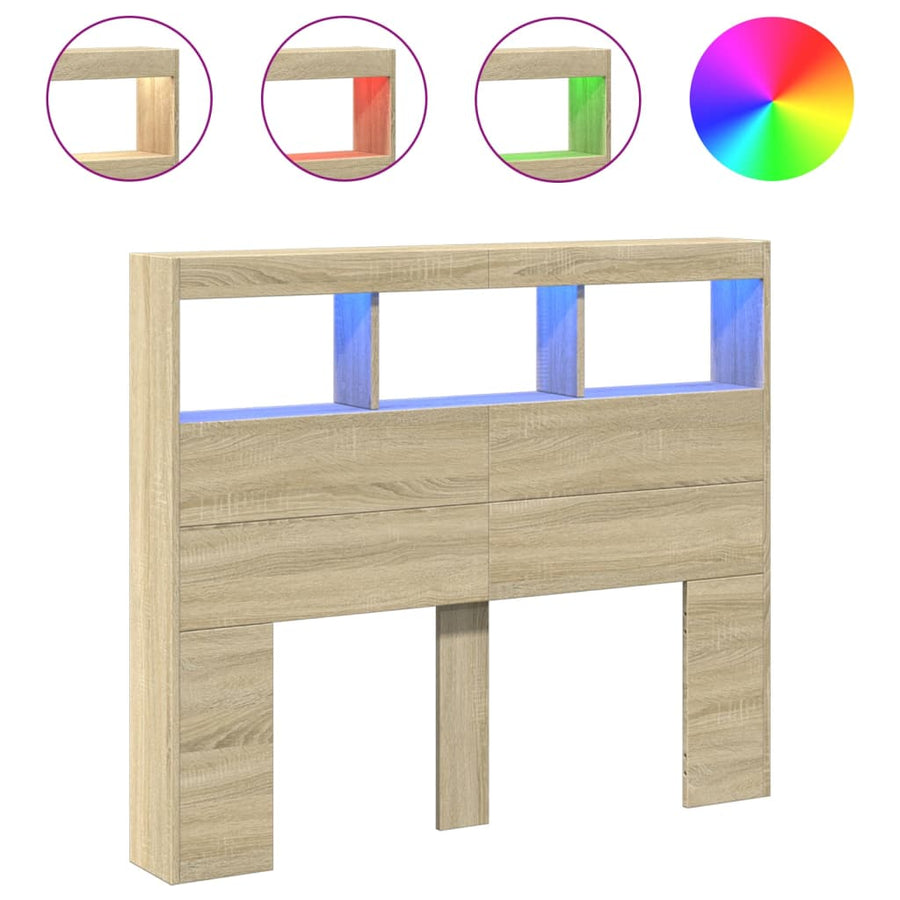 Hoofdbordkast met LED-verlichting 120x17x102 cm sonoma eiken