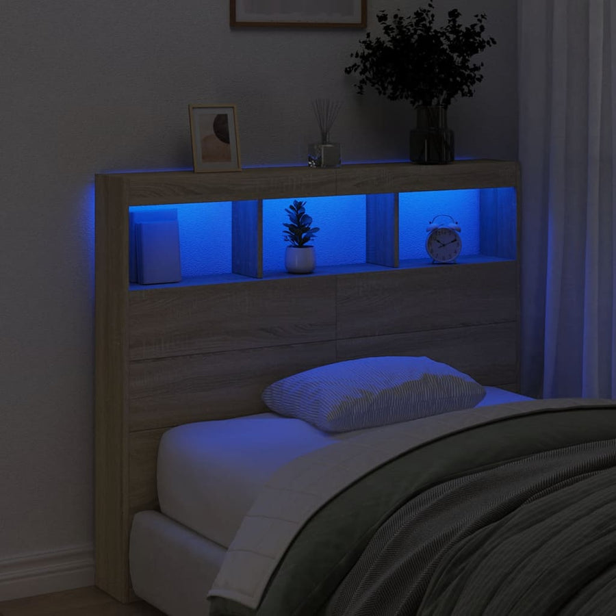 Hoofdbordkast met LED-verlichting 120x17x102 cm sonoma eiken